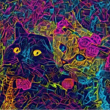 Arts numériques intitulée "Two Digital Cats 2" par Heli Anton, Œuvre d'art originale, Travail numérique 2D