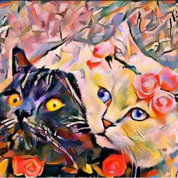 Arte digitale intitolato "Two Digital Cats 3" da Heli Anton, Opera d'arte originale, Lavoro digitale 2D