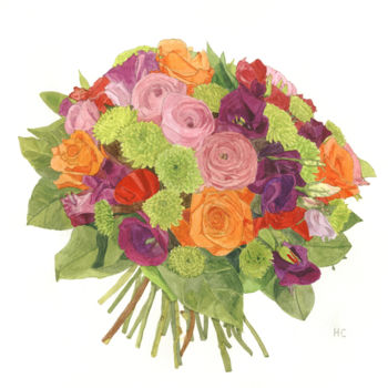 Картина под названием "bouquet" - Héloïse Chouard, Подлинное произведение искусства, Акварель