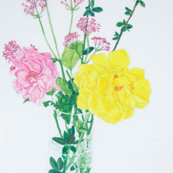 Malerei mit dem Titel "bouquet rose et jau…" von Héloïse Chouard, Original-Kunstwerk, Aquarell