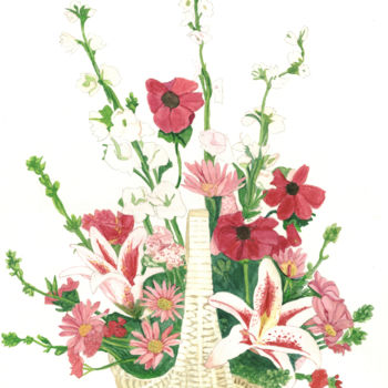 Malerei mit dem Titel "ikebana rose" von Héloïse Chouard, Original-Kunstwerk, Aquarell