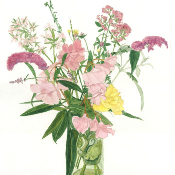 Картина под названием "bouquet champêtre 2" - Héloïse Chouard, Подлинное произведение искусства, Акварель