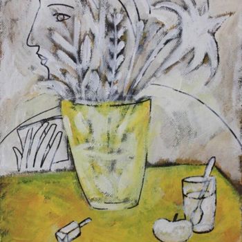 Картина под названием "Желтый натюрмот- Ye…" - Moshe Hemain, Подлинное произведение искусства, Другой