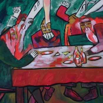 Картина под названием "Трапеза в праздник…" - Moshe Hemain, Подлинное произведение искусства, Масло