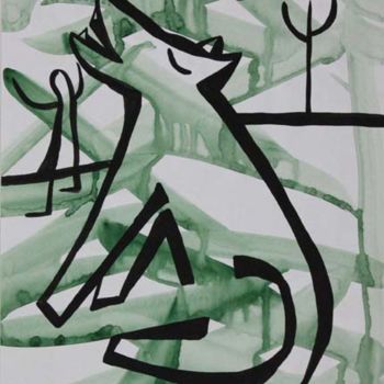 Картина под названием "Поющая сабака-Singi…" - Moshe Hemain, Подлинное произведение искусства, Масло