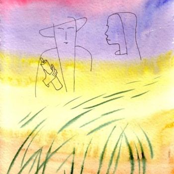 Картина под названием "Пшеничное поле-Whea…" - Moshe Hemain, Подлинное произведение искусства, Масло