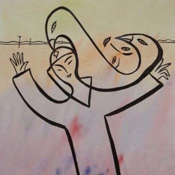 Картина под названием "Встреча души с тело…" - Moshe Hemain, Подлинное произведение искусства, Другой
