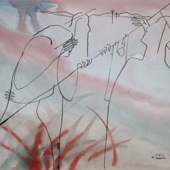 Картина под названием "Веревка для сушки б…" - Moshe Hemain, Подлинное произведение искусства, Масло