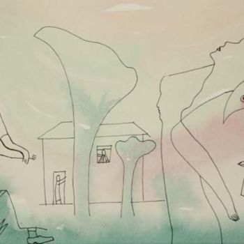 Картина под названием "Во дворе моего детс…" - Moshe Hemain, Подлинное произведение искусства, Другой