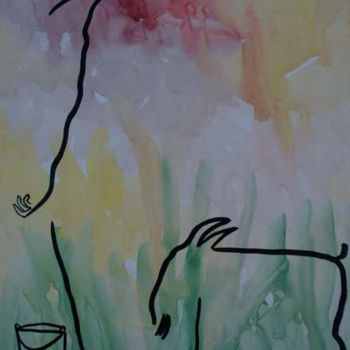 Картина под названием "Вот пришел козел-Th…" - Moshe Hemain, Подлинное произведение искусства, Другой