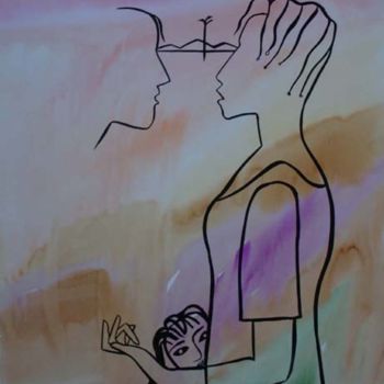 Картина под названием "Мама, а когда будет…" - Moshe Hemain, Подлинное произведение искусства, Масло