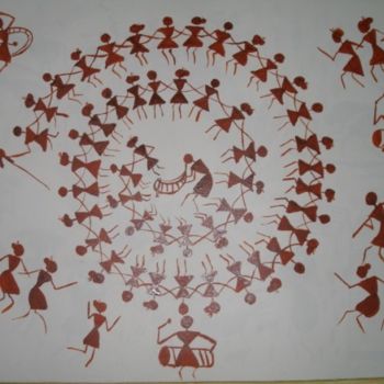 Painting titled "Warli Dance" by Hemangi, Original Artwork