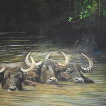Картина под названием "Wading Through Mudd…" - Hemantha Warakapitiya, Подлинное произведение искусства, Акрил Установлен на…