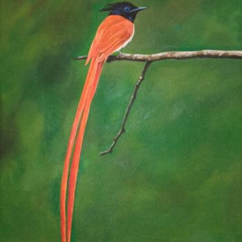 Картина под названием "Watchful Flycatcher" - Hemantha Warakapitiya, Подлинное произведение искусства, Акрил Установлен на Д…
