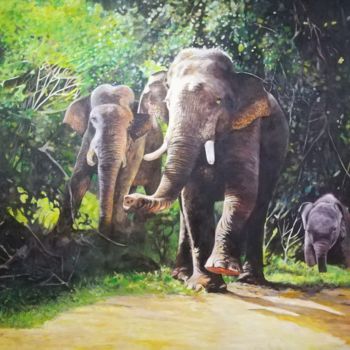 Malerei mit dem Titel "Together, We Walk" von Hemantha Warakapitiya, Original-Kunstwerk, Acryl Auf Keilrahmen aus Holz monti…