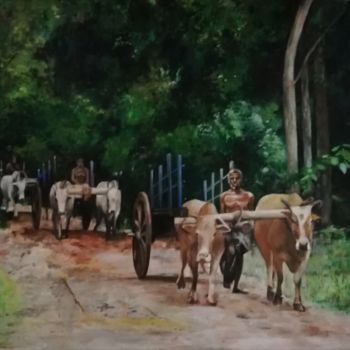 Painting titled "The Caravan" by Hemantha Warakapitiya, Original Artwork, Acrylic Mounted on Wood Stretcher frame