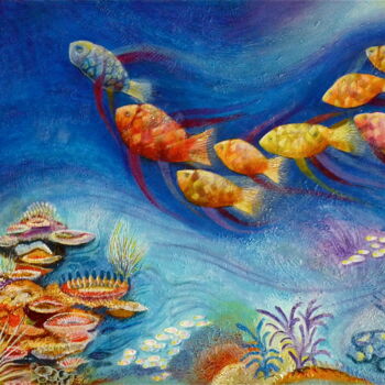 Pittura intitolato "OceanWorld" da Hemu Aggarwal (hyaggarwal), Opera d'arte originale, Acrilico