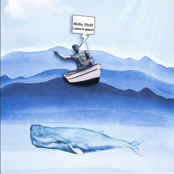 Collages intitulée "Save the Whales" par Hemza Zeghar, Œuvre d'art originale, Collages