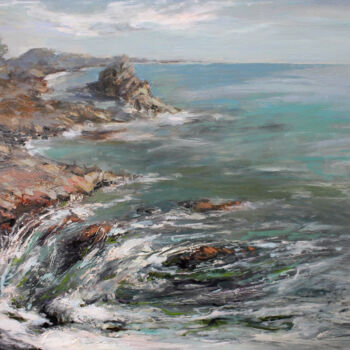 Painting titled "Ocean" by Henadzy Havartsou, Original Artwork, Oil Mounted on Wood Stretcher frame