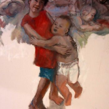 Malerei mit dem Titel "Sister Hugging & Pl…" von Heng Eowlin, Original-Kunstwerk