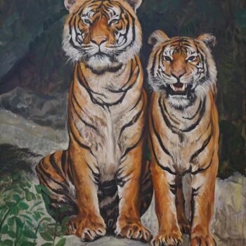 Peinture intitulée "虎" par Heng Qiang, Œuvre d'art originale, Huile
