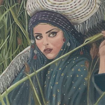 Painting titled "Gilani Girl" by Hengameh F, Original Artwork, Pastel Mounted on artwork_cat.