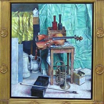 Painting titled "viool" by Henk Ames, Original Artwork
