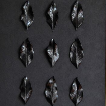 Malerei mit dem Titel "Black ficus leafs -…" von Henk Broeke, Original-Kunstwerk, Acryl Auf Holzplatte montiert