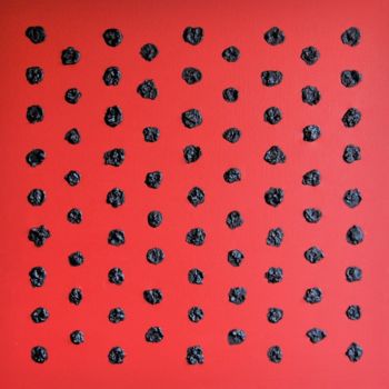 Painting titled "Black spots on red…" by Henk Broeke, Original Artwork, Acrylic Mounted on Wood Stretcher frame