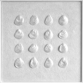 Painting titled "Silver oyster compo…" by Henk Broeke, Original Artwork, Acrylic Mounted on Wood Panel