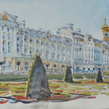 Painting titled "Catherine Palace in…" by Hennadii Volokitin, Original Artwork, Watercolor