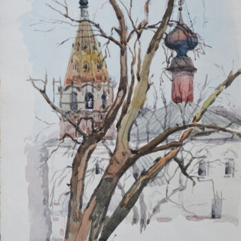 绘画 标题为“The church and the…” 由Hennadii Volokitin, 原创艺术品, 水彩
