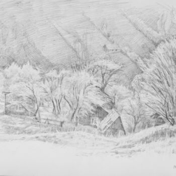 Drawing titled "The last rays of su…" by Hennadii Volokitin, Original Artwork, Pencil