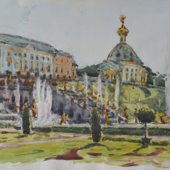 Pintura titulada "Fountains. Peterhof" por Hennadii Volokitin, Obra de arte original, Acuarela