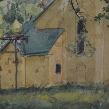 Painting titled "Church. Natalievka.…" by Hennadii Volokitin, Original Artwork, Watercolor