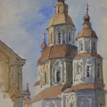 Pintura titulada "Pokrovsky Cathedral…" por Hennadii Volokitin, Obra de arte original, Acuarela