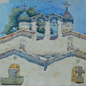 Painting titled "Church of the Inter…" by Hennadii Volokitin, Original Artwork, Watercolor