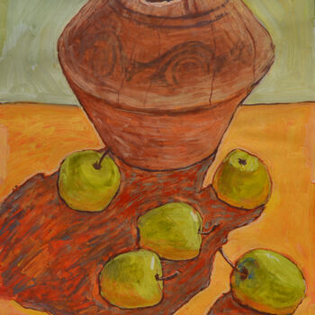 绘画 标题为“Jug and apples” 由Hennadii Volokitin, 原创艺术品, 水粉