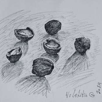 Drawing titled "Just nuts" by Hennadii Volokitin, Original Artwork, Ink