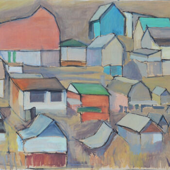 Painting titled "Diptych. Roofs. № 8" by Hennadii Volokitin, Original Artwork, Oil