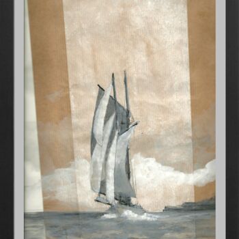 Dessin intitulée "Gaff schooner and a…" par Hénohut De Zhéry, Œuvre d'art originale