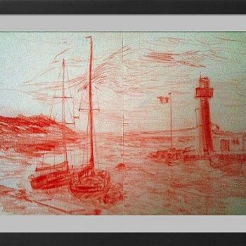 Dessin intitulée "Coup de vent au port" par Hénohut De Zhéry, Œuvre d'art originale