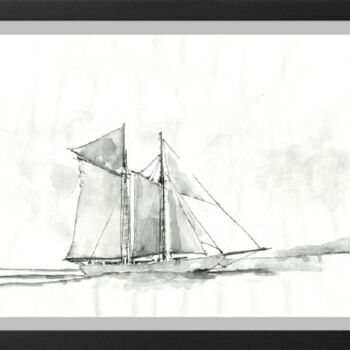 Desenho intitulada "Gaff schooner" por Hénohut De Zhéry, Obras de arte originais