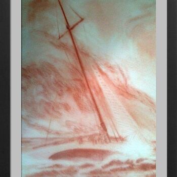Drawing titled "Sloop in a gale" by Henohut, Original Artwork, Chalk