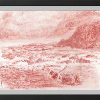 Disegno intitolato "La plage Mala par v…" da Henohut, Opera d'arte originale
