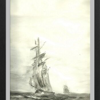 Drawing titled "Tall ship at sea" by Hénohut De Zhéry, Original Artwork