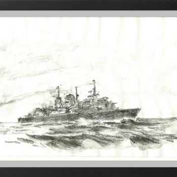 Dessin intitulée "Frigate 33 knots" par Henohut, Œuvre d'art originale, Fusain