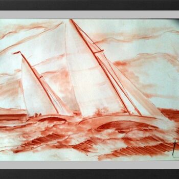 Dessin intitulée "Deux sloops tribord" par Henohut, Œuvre d'art originale, Craie