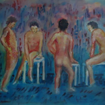 Peinture intitulée "Les 3 tabourets 1" par Enrico El Nomado Dit El Gréco, Œuvre d'art originale, Acrylique