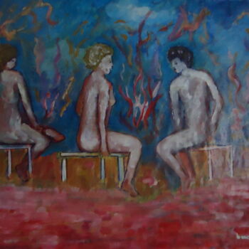 Painting titled "Les 3 tabourets 2" by Enrico El Nomado Dit El Gréco, Original Artwork, Acrylic